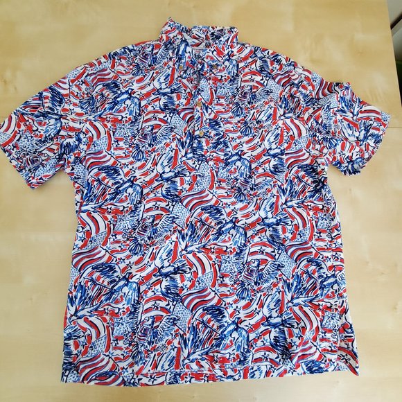 The Nutter 1/2 Button front Popover USA Made Mens Shirt Flags eagles Sz M - Picture 3 of 7